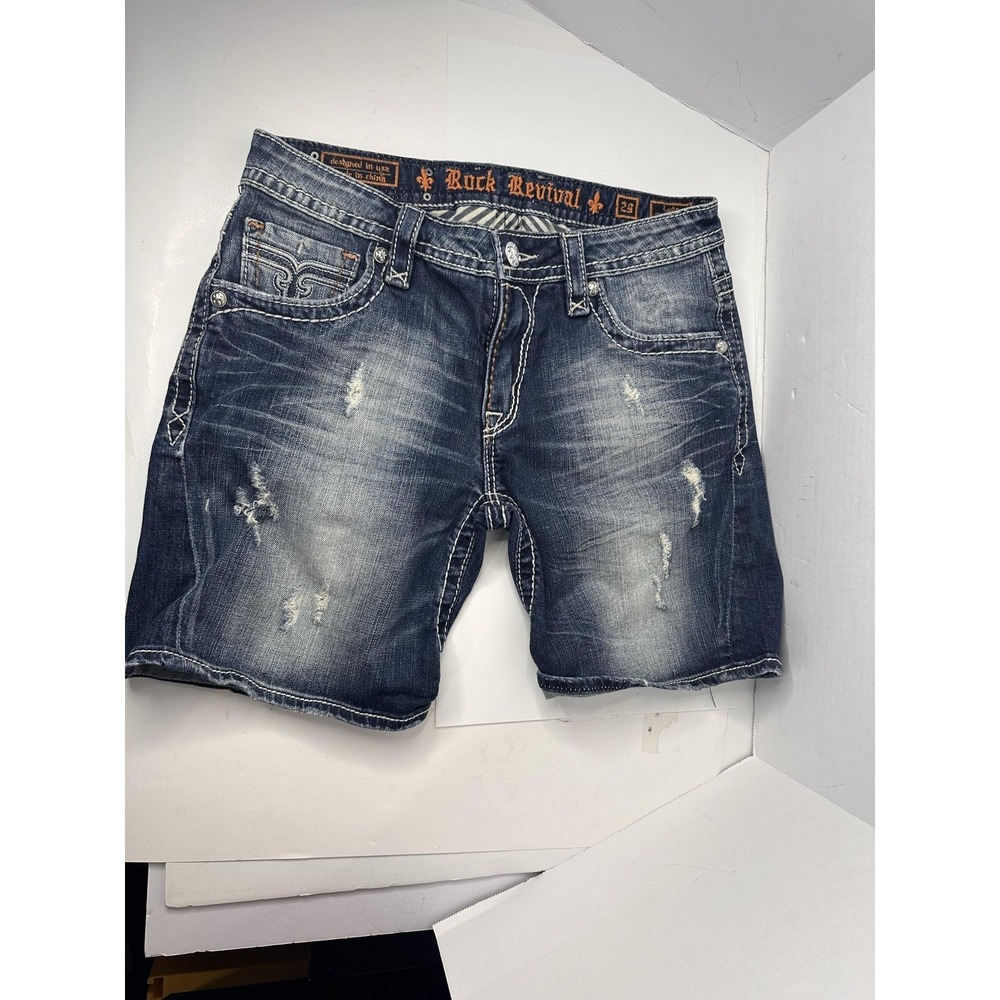 Rock Revival Lydia Easy Short Womens 29 Blue Denim Distressed Bermuda Shorts